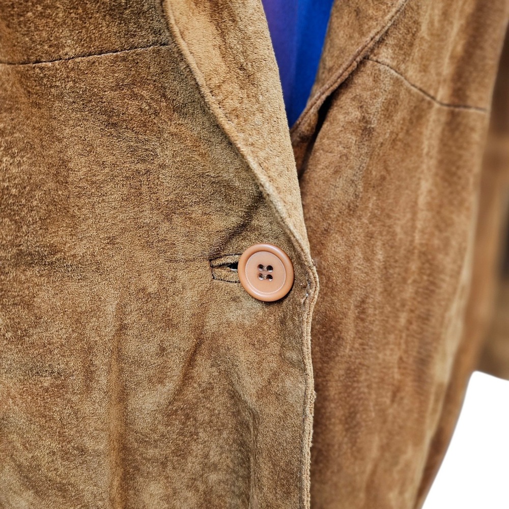 Vintage Premiere Editions Camel Suede Leather Jacket Womens Medium Single Button - Picture 4 of 10